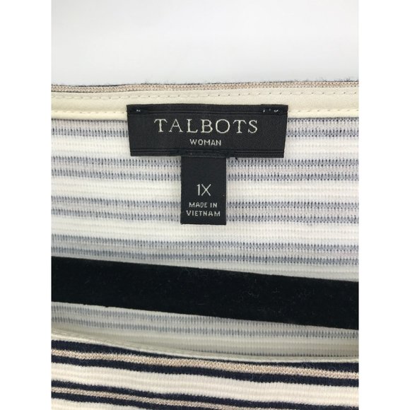 Talbots Gold Metallic Black Striped Ribbed Boatneck Top Ruffle Sleeve 1X - Picture 5 of 8